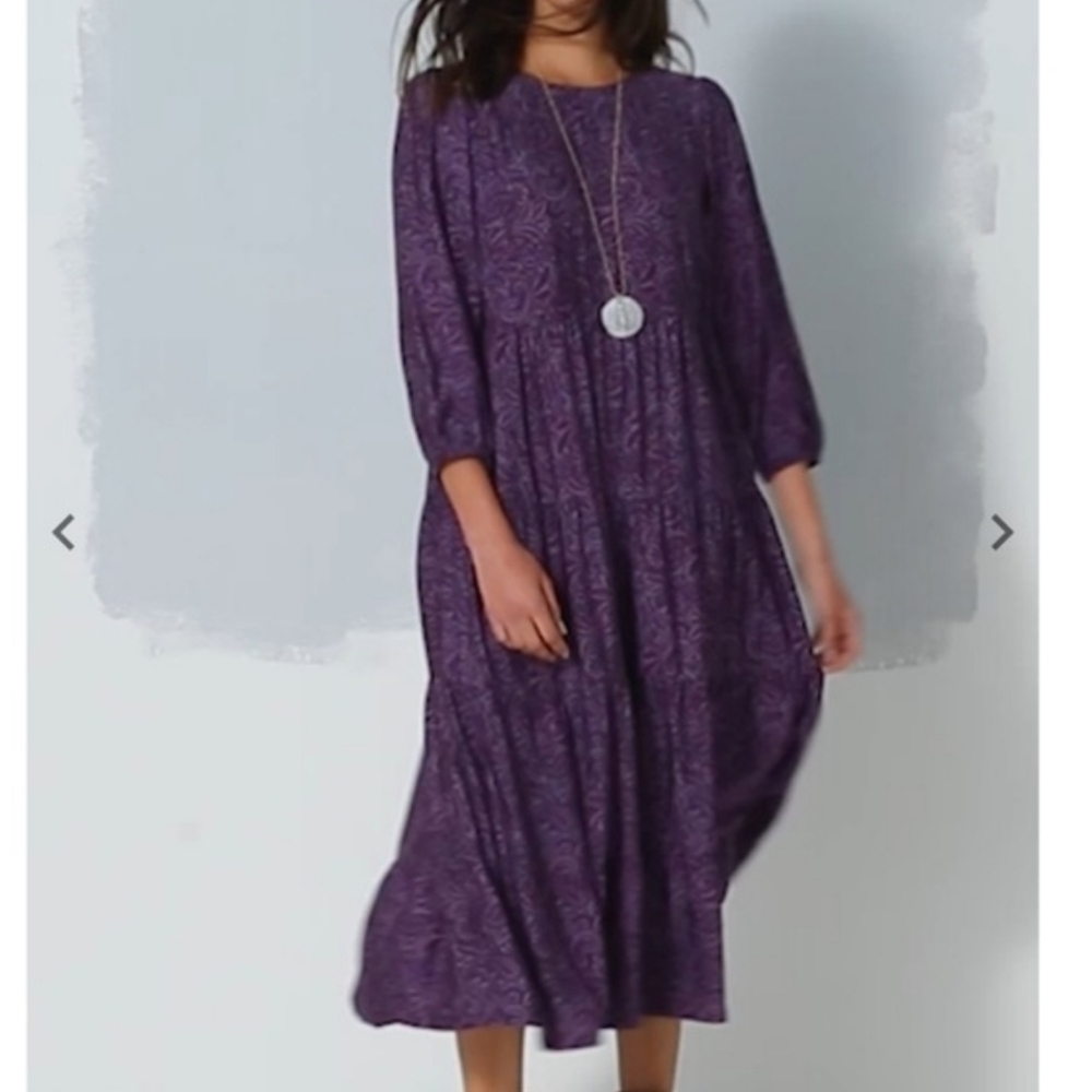 J. Jill NEW Tiered Dress Purple Paisley Size XL Midi - Picture 1 of 12